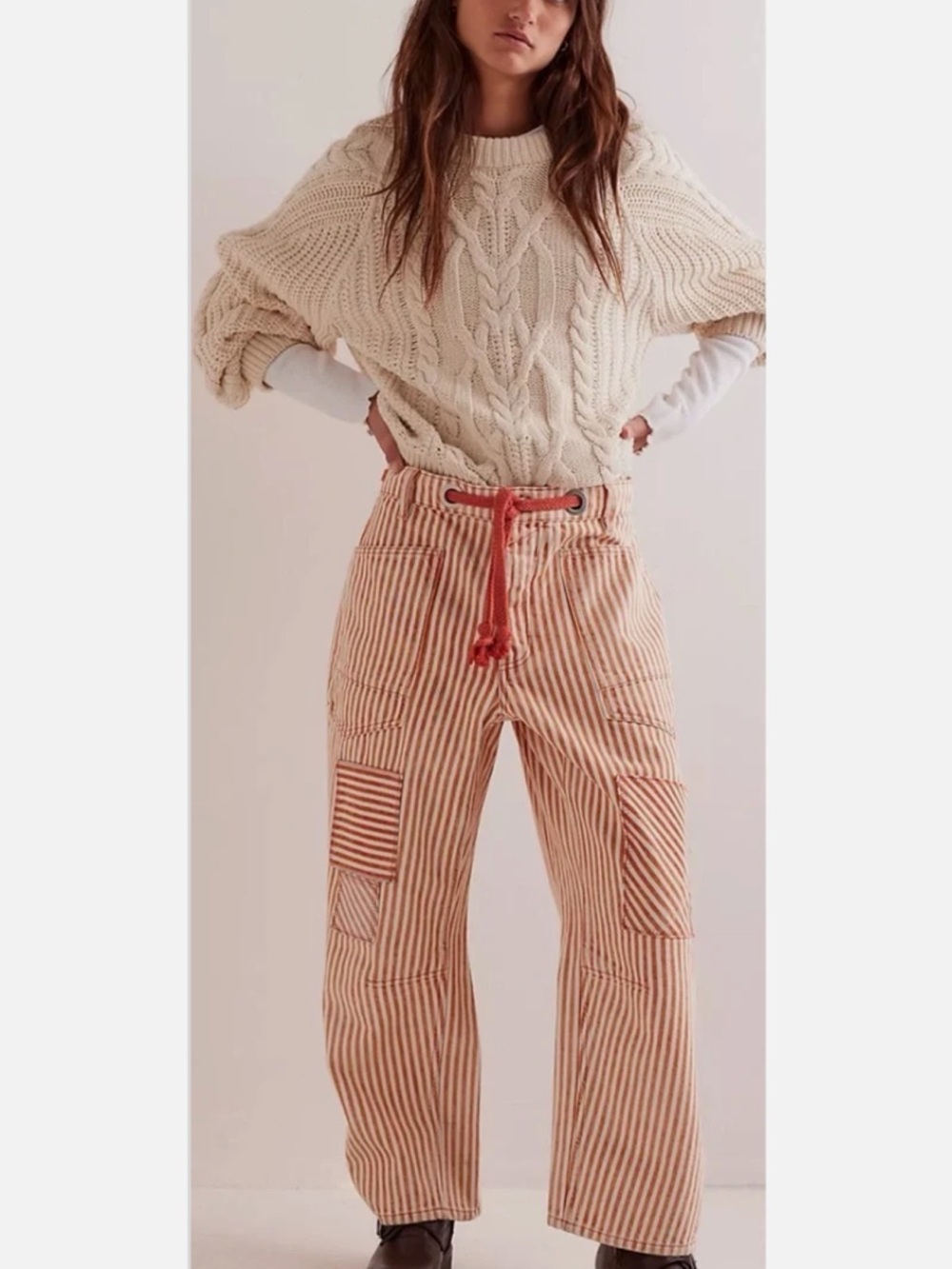 We The Free FP Citrus Orange Railroad striped low slung moxie jean sz 30